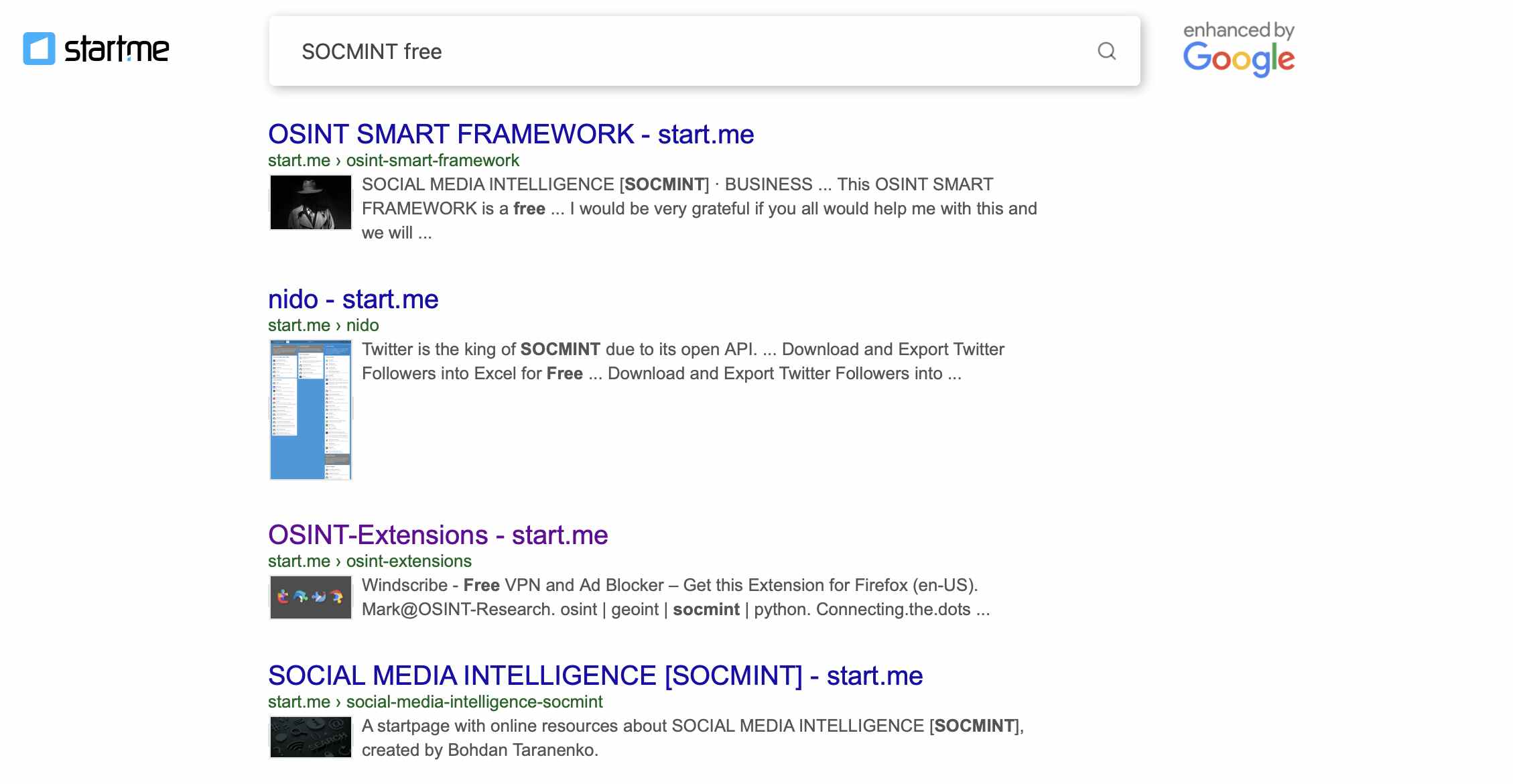 searching for tool start.me using native search capabilities