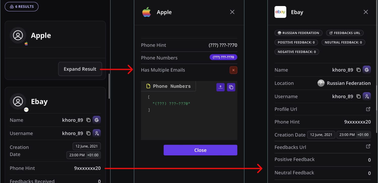 Investigating "khoroshev1@icloud.com" using OSINT Industries