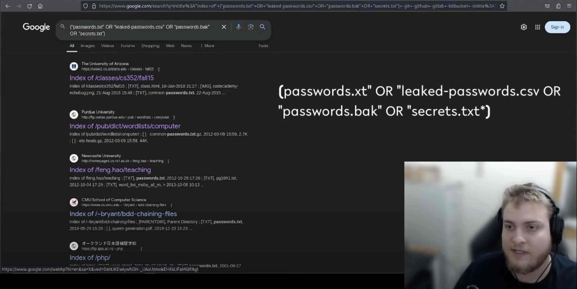 Advanced Google Search to find leaked passwords. Credit: Aidan Raney.